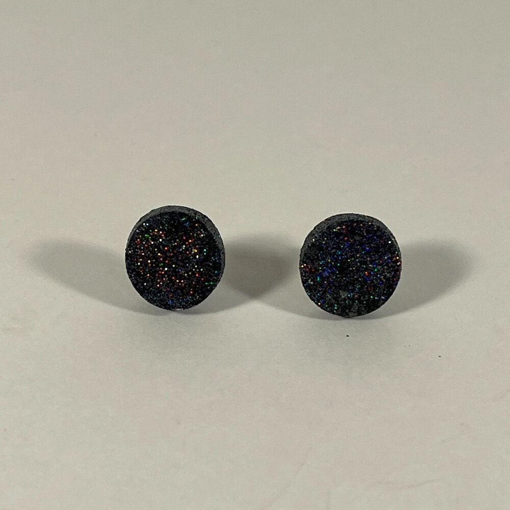 Black Stud Earrings Black Polymer Clay Black Glitter NWT